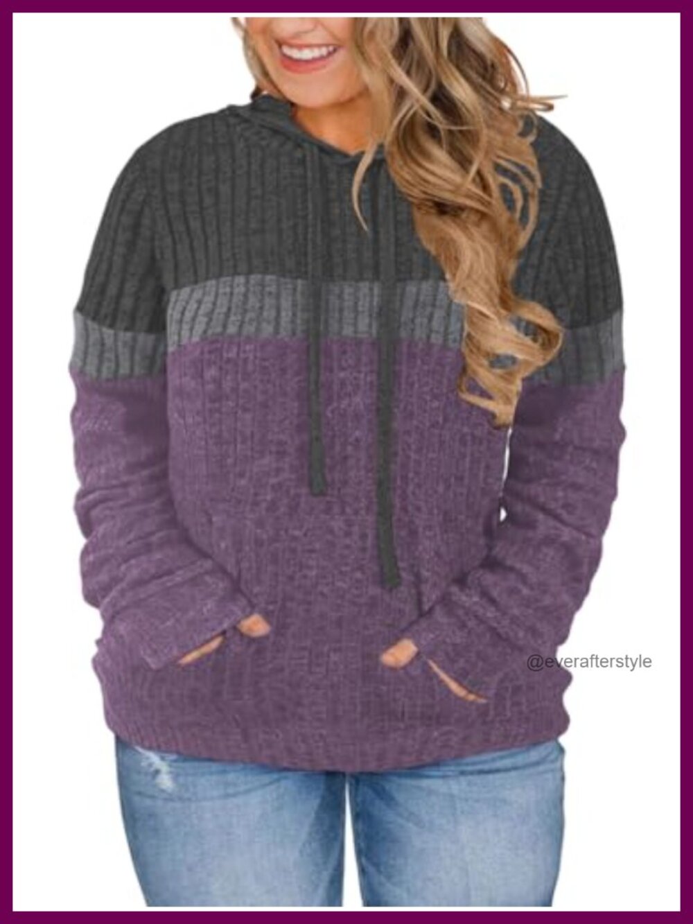 Plus Size Color Block Hoodie Loose Fit Pullover Sweatshirt with Pocket